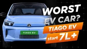 Tata Tiago EV variants parked in a row showcasing different features and color options.